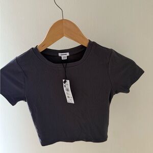 Garage Charcoal Grey Ribbed Crop Tee Top